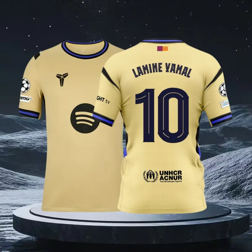 25 26 Away Kit Yellow 10# Lamine Yamal Short Sleeve Soccer Jersey Fans Version
