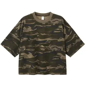 Inflation Men's Fashion Cropped Boxy Camouflage Short Loose Fit T-Shirt Spring Summer New Streetwear American Style Cotton Short Sleeve Half Sleeve Medium Size Casual Menswear Tops Crewneck Tshirt Tropical Shortsleeve Operator