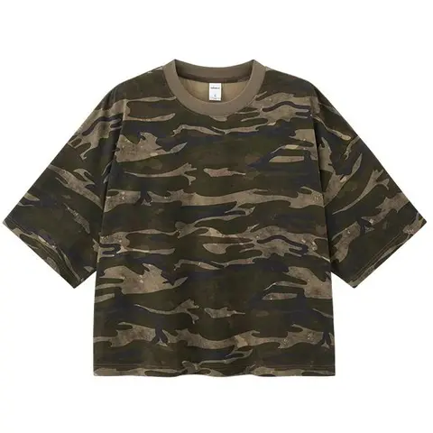 inflation Men's Fashion Retro Camo Print Cotton T-Shirt - Round Neck, Half Sleeve, Streetwear Cropped Top with Loose Casual Boxy Fit, Tropical Top, Stylish, Everyday Basics