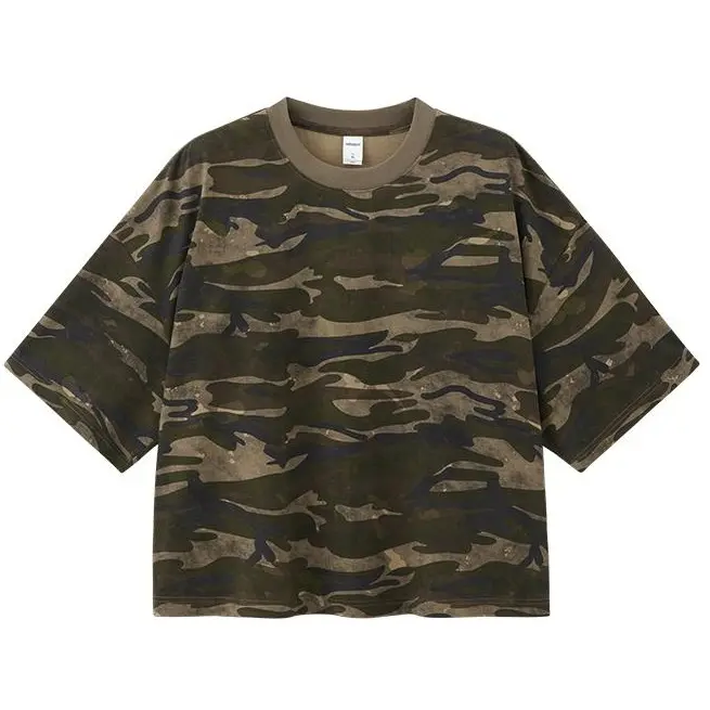 inflation Men's Retro Camo Cotton T-Shirt, Street Style Cropped Top with a Loose Casual Fit and Boxy Cut, Tropical, Tops