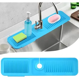 24 inch longer kitchen sink splash guardsilicone sink mat for faucet 5 slope faucet splash guard faucet handle drip catcher tray mat protectors for kitchen sinkblue 240 x 55