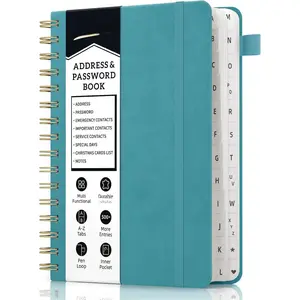 Spiral Address Book with Alphabetical Tabs, Leather Password Book, Address Organizer Telephone Notebook Journal Keep Contact Safe Hardcover Large Print for Seniors  Office 5.8?x8.2?, Green