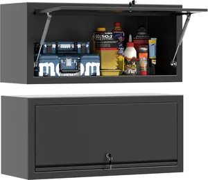 Metal Storage Cabinet With Up-flip Door, Metal Wall Cabinet, Garage Upper Cabinets Floating, Garage, Basement, Kitchen, Warehouse, Assembly Required (Black)