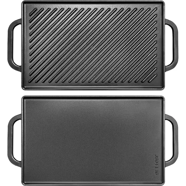 Cast Iron Reversible Grill Griddle，Double Sided Grill Pan Perfect for Gas Grills and Stove Tops, 13 x 8.25 Rectangular Baking Flat and Cookware
