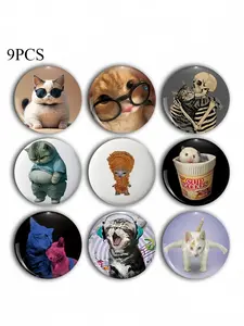 Cute Cat Brooch Pin Badge, Unique Fashion Accessory, Round Plastic DIY Button, Unisex Decorative Pins for Jeans, T-Shirts, Backpacks, Hats, Fun, Drop Set Pins