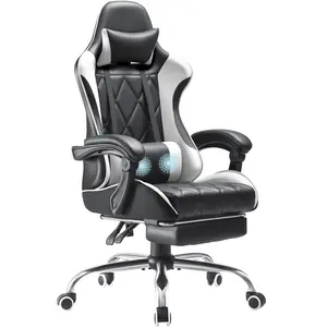 [Blackfriday] TEMP YESHOMY Gaming Chair with Footrest and Massage Lumbar Support, Ergonomic Computer Seat Height Adjustable with 360°Swivel and Headrest, Grey