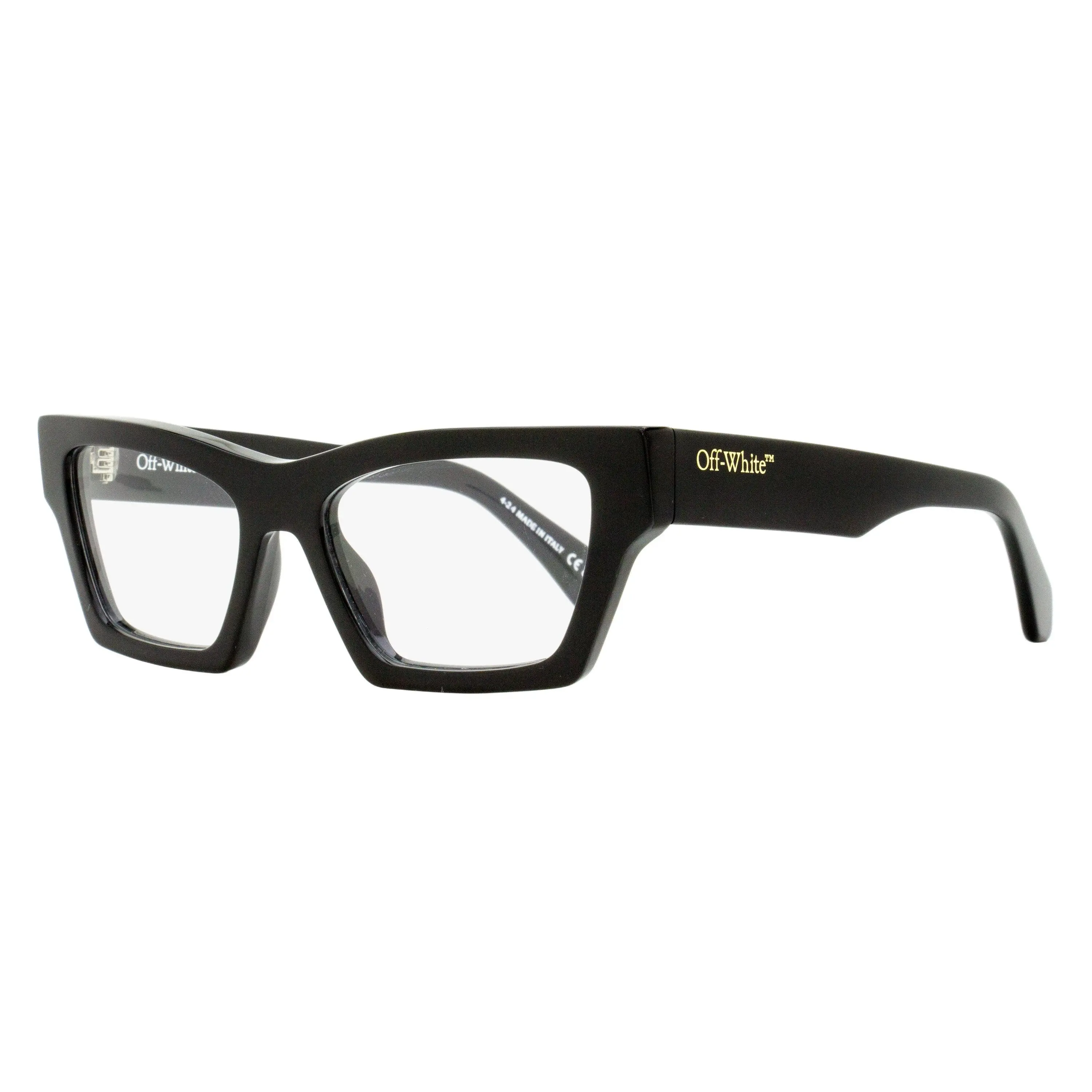 Off-White Women's Style 7X Statement Frame Glasses, Rectangular Acetate Design with Lacquered Lettermark Logos - Black, 52mm, Acetate Frame, Glasses Accessory Frames, Female
