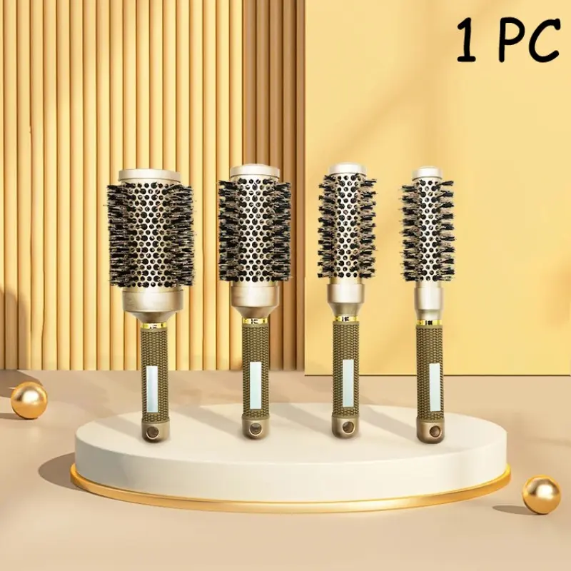 1PC Aluminum Tube Round Barrel Hair Curling Brush Anti Static Round Rolling Brush Pro Barber Hair Rolling Brush Salon Styling Tools Brush For Curly Hair