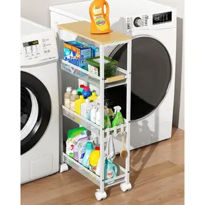 Utility Slim Storage Cart, 4 Tier Rolling Cart with Wheels, Narrow Storage Cabinet for Bathroom, Laundry Shelves for Room Organization, Small Organizer for Kitchen, Office and Dorm (White),home essentials shower organizer hat organizer