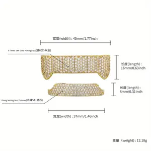 2 pcs/set Ultra-shiny Zirconia Braces, Vampire Fangs, Flat Teeth, Slightly Inlaid with Artificial Zirconia, European and American Men'S Tide Golden Braces, Suitable for Daily Use, Parties, Christmas Celebrations, Rap Competitions and Any Occasions