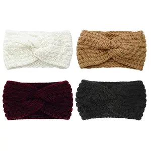 4 pcs Womens Headbands Winter, Thick Knit Ear Warmer Headwrap - Soft Stretchy Warm, Simple Solid Color, Bow Design, Workout Headband, for Daily Wear, Outdoor, Gym, Makeup, Trendy Accessory, Knotted Headband