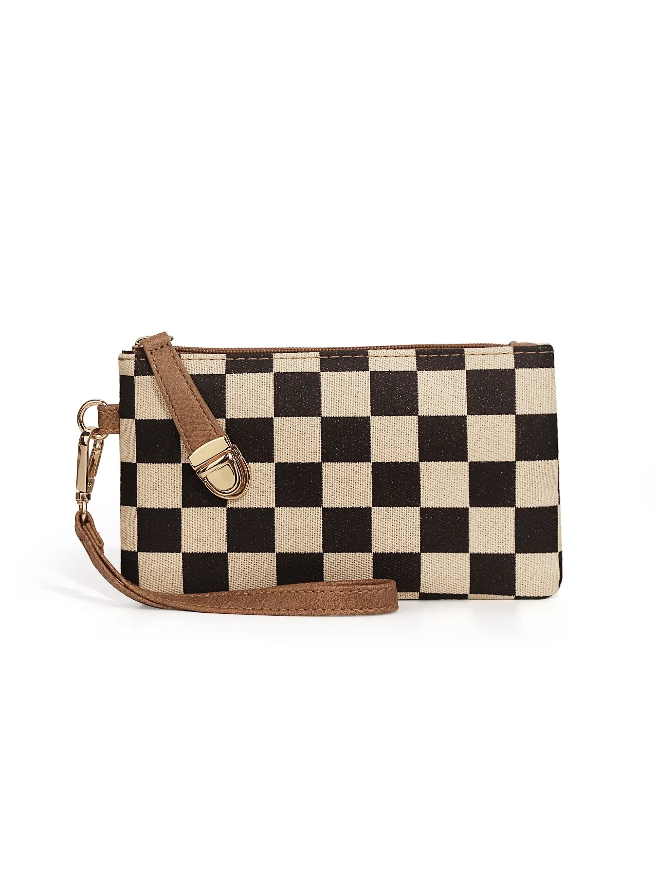 Women's Checkered Zip Around Removable Wristlet Keychain Wallet, Detachable Wrist Strap Design, Perfect Travel Accessory & Gift for Her, Wallets Women