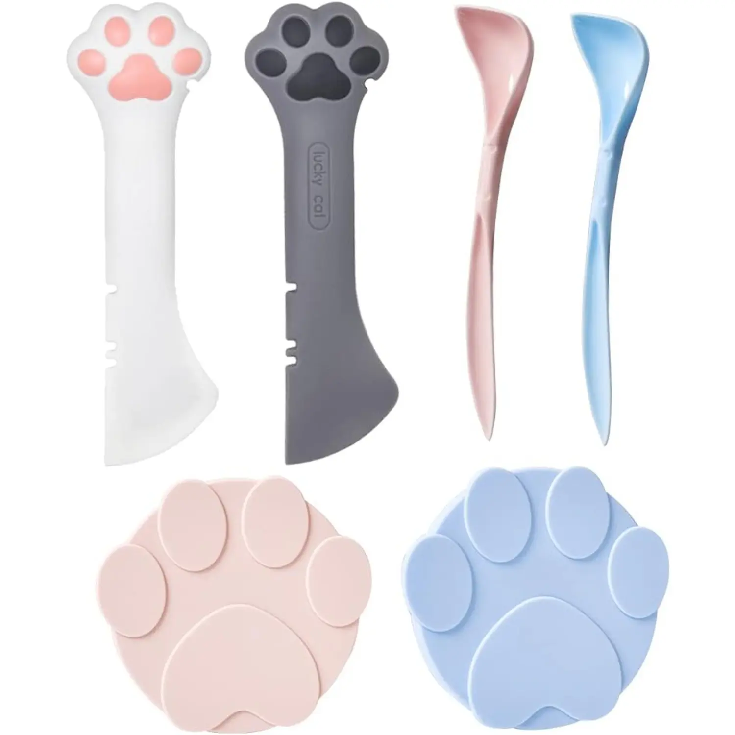 6 Pcs Pet Food Can Supplies Set,Including 2 Universal Silicone Can Covers Cat Can Lids,2 Multifuctional Mini Spatula Pet Can Opener and 2 Dog Spoons for Pets Feeding Can,Hand Tools Kits