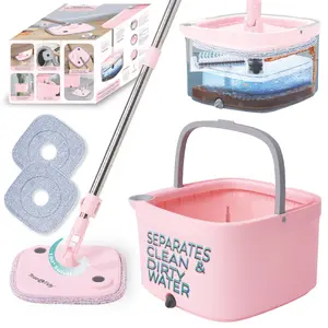 Pink True & Tidy Spin Mop And Bucket System With Two Reusable Mop Pads