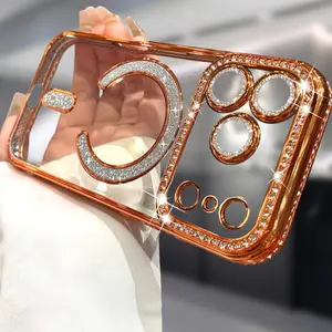 Luxury Diamond Magnetic Case Cover for IPhone 17 16 15 14 13 12 11 Pro Max 16E Mag Safe