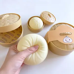 Dumpling Squishy - Mystery Bun Fidget Toy，Soft TPR Material 3.39in x 1.85 in And 2.36in x 1.37in, Stress Relief Fun Unboxing Surprise Relief Hand Toy