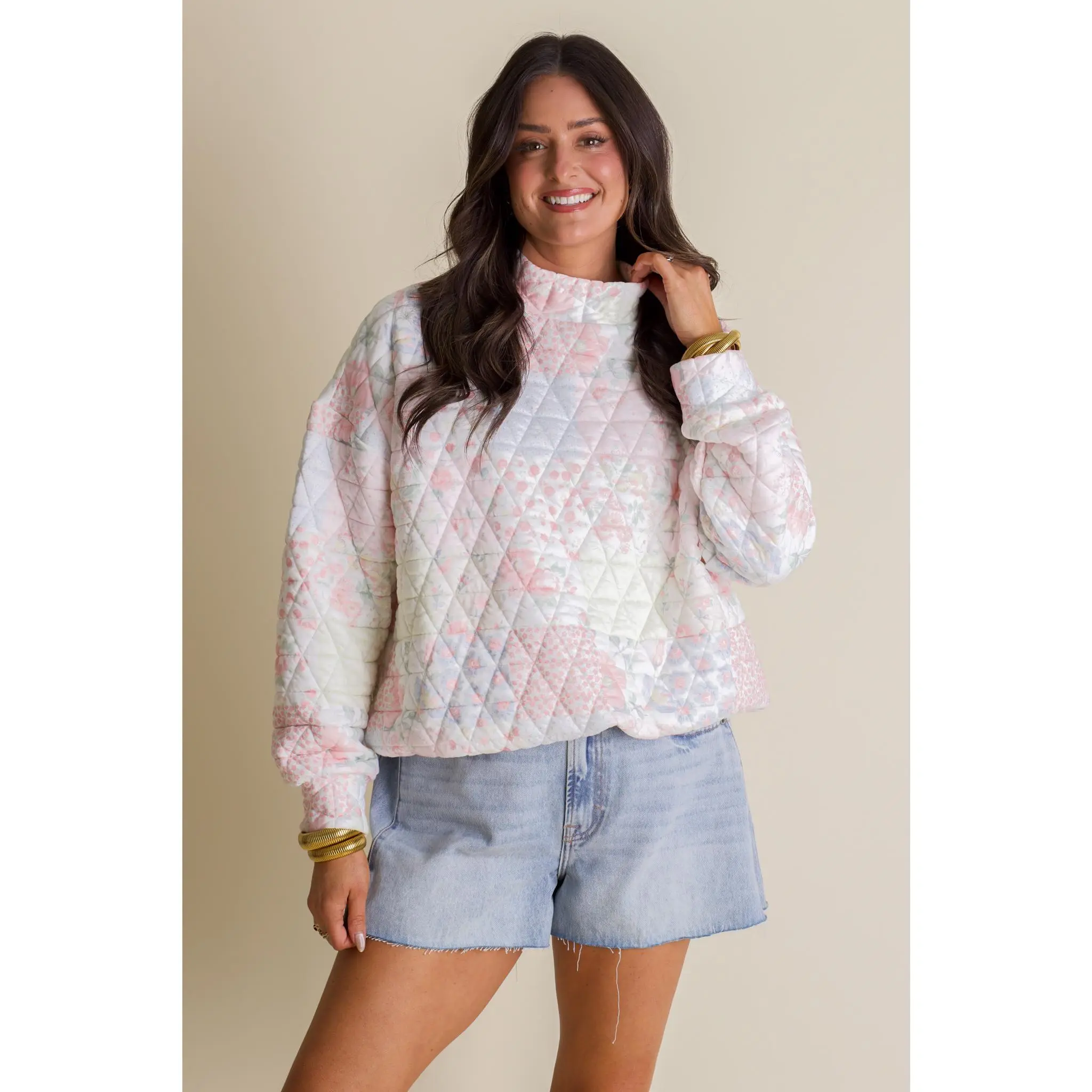 Heirloom Garden Quilted Mock Neck Pullover