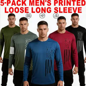 Men's 5-piece long sleeved T-shirtlightweight plain color lining Patriot Apparelmen's clothing suitable for gym sports wear,quick drying breathable fabric for daily casualwear, spring and autumn men's clothingAthletic Apparel Athletic Mesh
