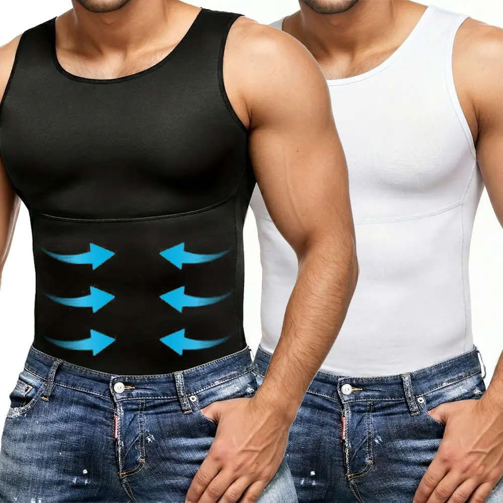 3/2/1 PACK Mens Compression Shirt, Double Abdomen Compression Vest,Body Shaper Workout Tank Top, Chest Tummy Control Shapewear,Men Sleeveless Undershirts,Breathable Underwear Menswear Fitness Gym Trainer Tank Tops