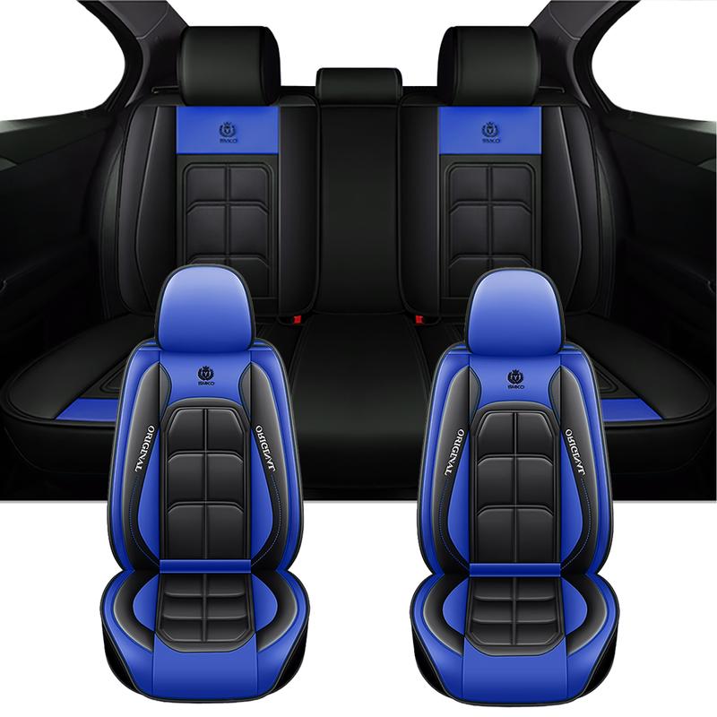 New Blue Five-Piece Set 2 Front 3 Rear Universal Car Seat Covers All-Season Full Leather Look Breathable Protector Changing Mat car  gifts katz kin _ leather