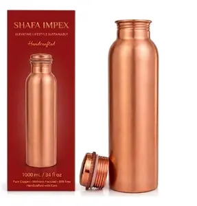 Ayurvedic Copper Water Bottle 34oz Handcrafted 100% Pure Copper Hammered Bottle for Drinking Leak Proof and Reusable Water Vessel (1005ml, Plain Bottle)
