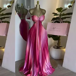 Barry Luxury Wear Elegant Sleeveless Sweet Strapless Gradient Floor-Length Long Women Dress Beach Party Evening Sexy Pleated Dresses Formal Light Womenswear Check Minimalist Pink Red Clothes