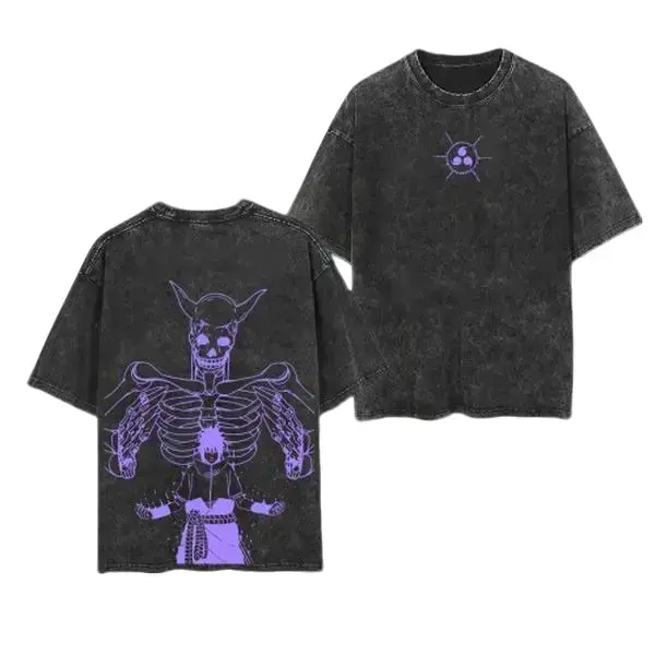 [HM 100%cotton]Retro Heavy Limited Uchiha Sasuke x Susano - Naruto Anime Double Printed Vintage Oversized Washed Tee Unisex Oversize Anime Manga Washed Heavyweight Cotton T-shirt, Gift For Anime Fan, Anime Lover humor graphic tee funny shirts men