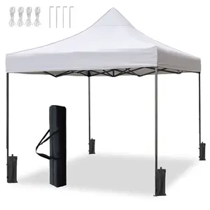 10x10 Pop Up Canopy Tent, Black Speckled Steel Frame, White Silver-Coated Top UPF50+ Water-Resistant, 4 Adjustable Heights (6.7-7.6ft), Includes Sandbags Stakes Ropes Carry Bag for Market CampingBeach
