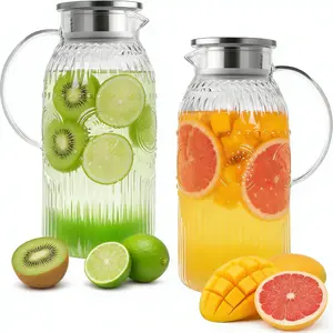 Glass Pitcher with Lid and Handle, 2 PACK 68 oz/2 Liter Vintage Design Fridge Water Pitcher, Borosilicate Glass Water Carafe for Hot/Cold Water,Coffee,Iced Sun Tea,Heat Resistant