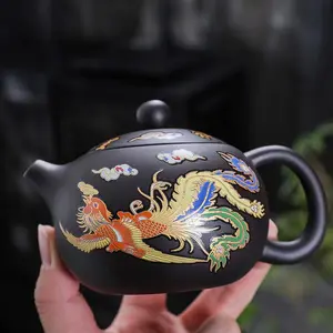 450ml Large Volume Heat-Changing Chameleon Feng Cheng Xiang Purple Clay Teapot with Dragon Handle & 2 Cups for Tea Enthusiasts