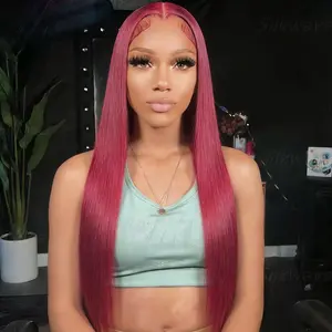Tuneful 99j Burgundy Straight Lace Front Wigs Human Hair 99j Colored 13x6 HD Transparent Lace Frontal Wigs for Women 180% Density Human Hair Wigs Pre Plucked With Baby Hair