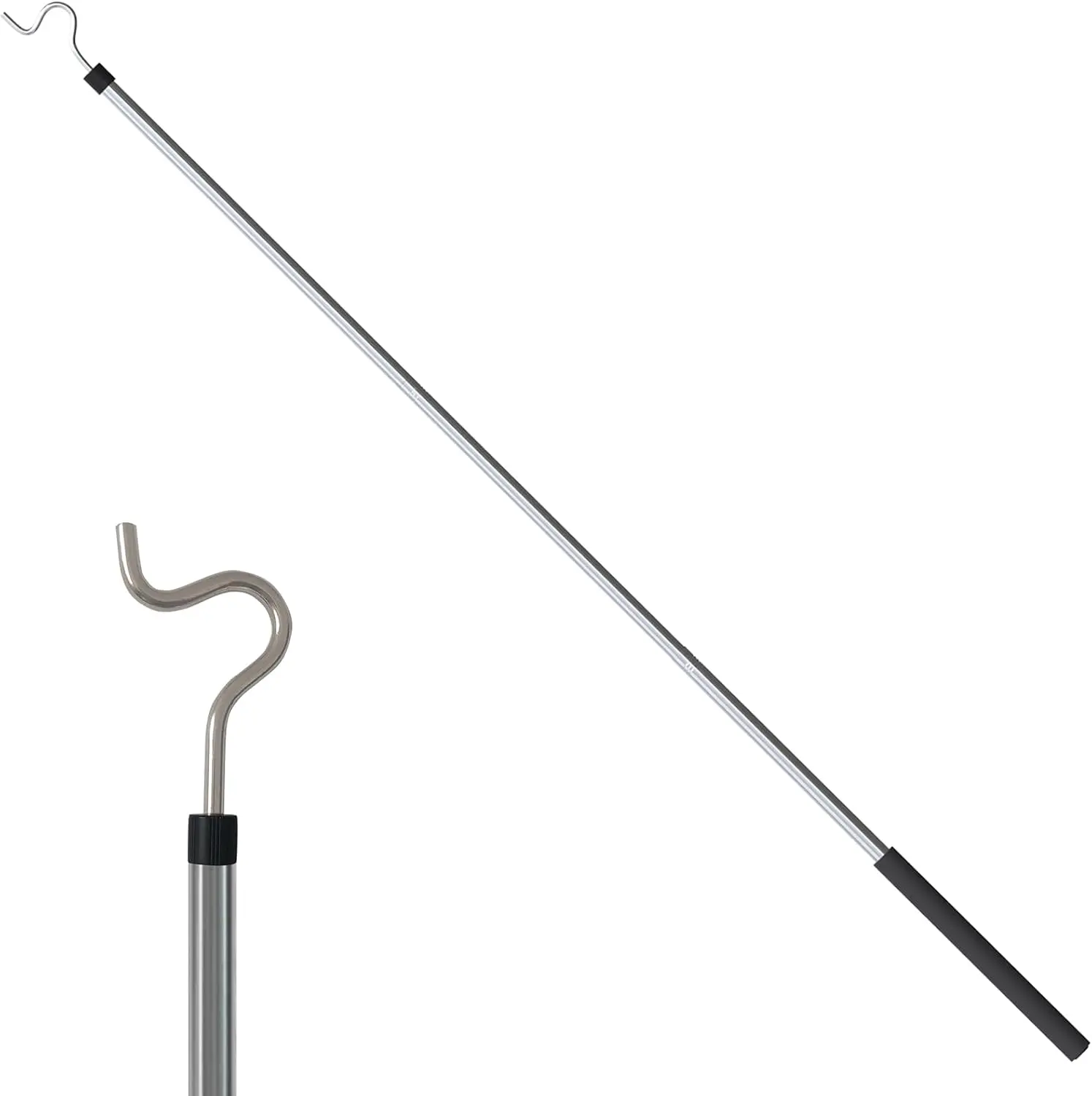 Clothes Hanger Reach Pole Extendable 35–50 Inch, Stainless Steel Clothes Hook Pole for Closet High Rod, Hanger Reaching Tool for Hanging Clothes, Lights, Plants