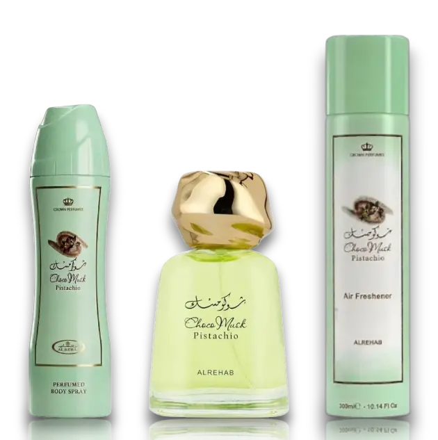 Al Rehab Unisex Choco Pistachio EDP Multi-Pack - 100 ML-200 ML Eau De Parfum, Body Spray, Air Freshener with Toffee, Peach & Raspberry Notes for Everyday Use