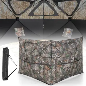 Hunting Blind, 2-Panel See Through Pop Up 2-3 Persons Camouflage Deer Blind with Windows & Carrying Bag, Portable Folding Outdoor Ground Blind for Deer Turkey Hunting Gear Accessories