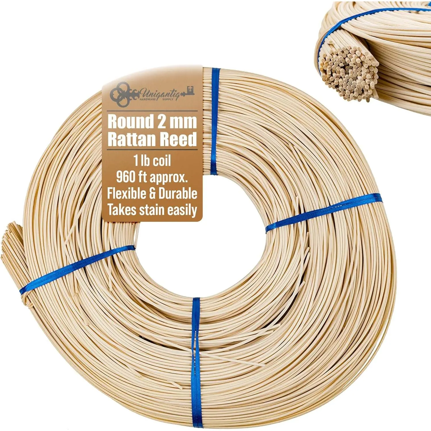 2mm Round Rattan Reed 1 Pound Coil for Basket Weaving, Wicker Furniture Making and Wicker Repair Supplies