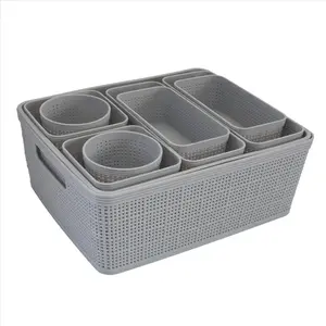 10 Piece Organizing Set | Multiple Size Bins | Multipurpose | Office | Desk | Dorm | Bathroom | Storage Basket | Small Items | Accessories | Grey