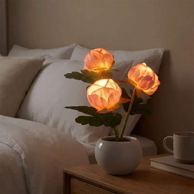 1pc LED Peony Night Light, Flower Design Lamp, Dorm Bedside Decorative Lamp, Home Decor Lighting, Gift for Girls, Best Friends, Birthday Present, Ambiance Light, Decorative Atmosphere Light
