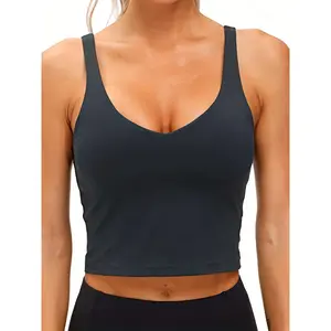 Women's Long Sports Bra with Cushion Support Yoga Bra Fitness Running Training Vest Compression Garment Gym Exercise Clothes