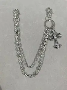 Punk Rock Metal Waist Chain, Unisex Hip Hop Jewelry Gift Pendant, Large Ring Wallet Keychain, Gothic Cross Keychain, Denim Jeans Accessory