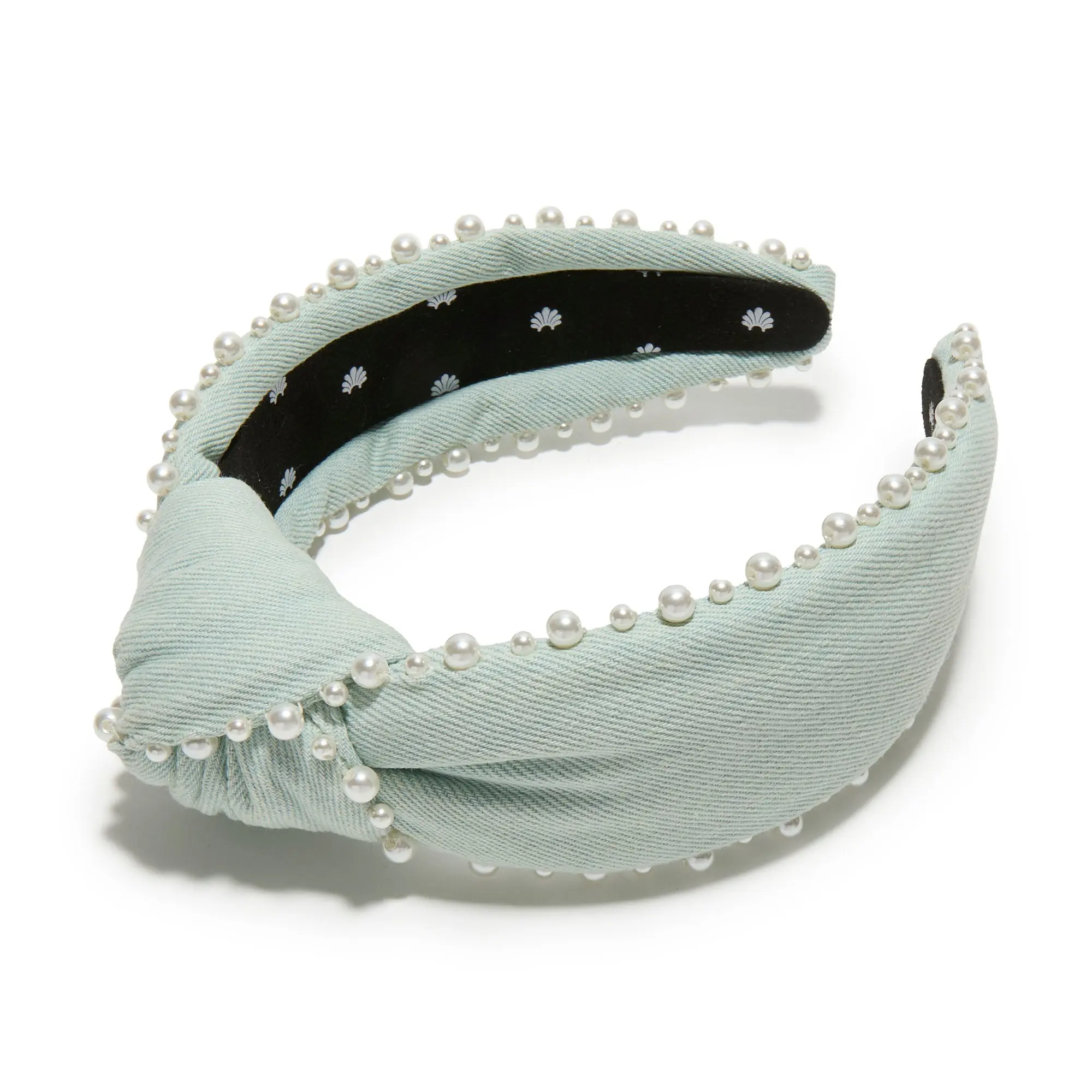 LIGHT DENIM KNOTTED PEARL EDGE HEADBAND
