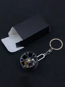 Creative Car Wheel HUB Keychain, Rotating Design, Unisex Gift, Key Ring, Bag Decoration, 1pc Gift Box Included