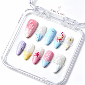 【BUY 3 GET 1 FREE】 NailFlora Pastel Sonata – Handmade Floral Press-On Nails | Reusable Salon-Quality 3D Nail Set