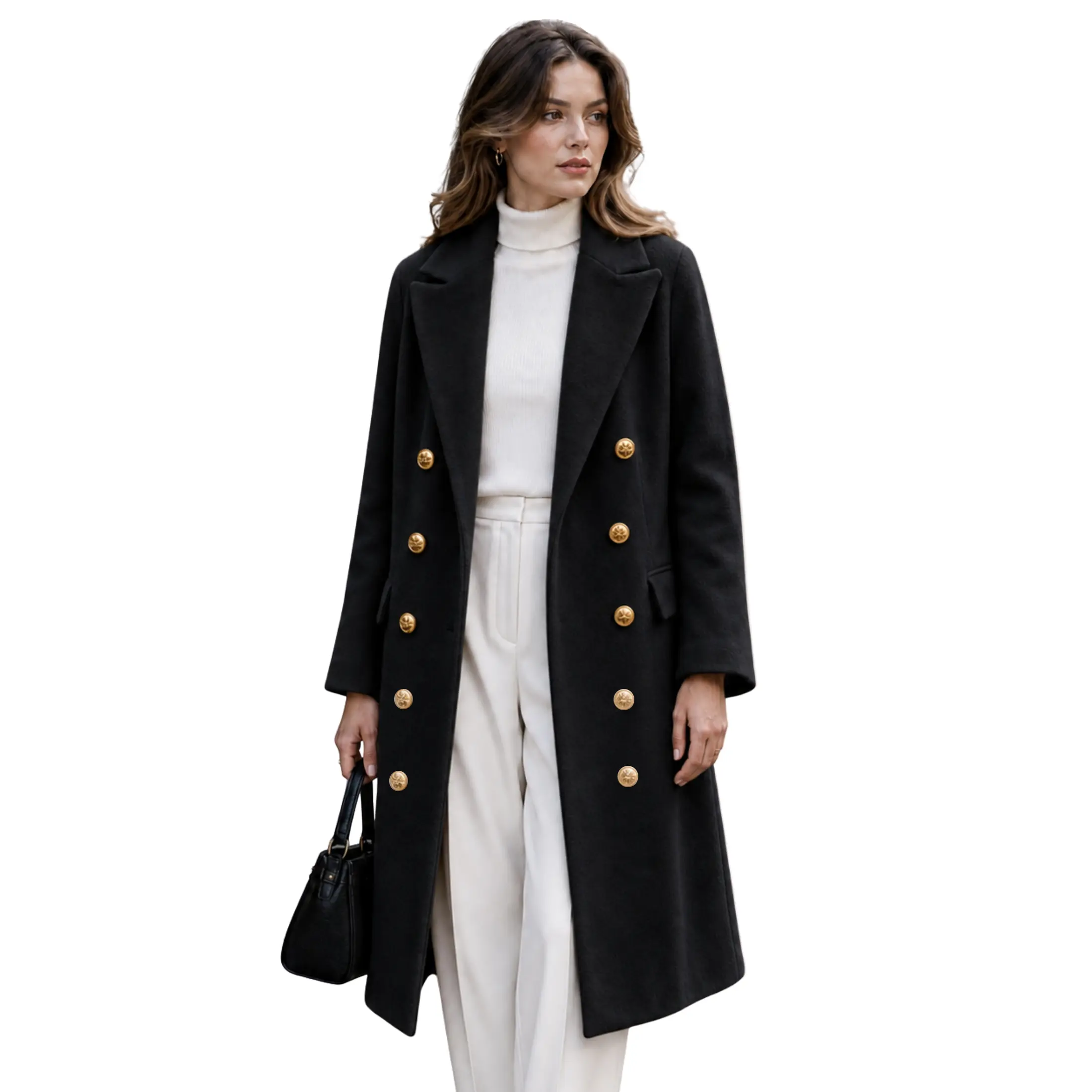 UANEO Womens Fall Winter Wool Coats Double Breasted Midi Peacoat Trench Coats