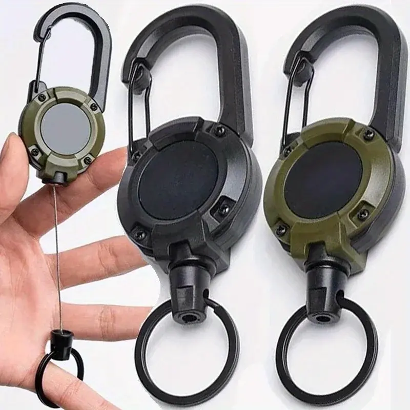 2-Pack Heavy Duty Carabiners - Multi-Function Tactical Clips with 20-inch Retractable Steel Cable, Two Colors, Unisex for Hiking, Camping & Mountaineering