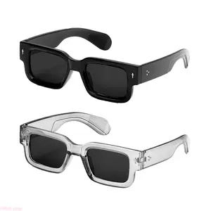 2 Pack Retro Square Sunglasses for Men And Women, Black Transparent Frames, UV400 Protection, Y2K Eyewear for Summer Beach Travel Streetwear fathersdaygift