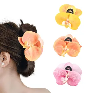 3-Piece Suit Orchid Flower Hair Claw Clips - Medium 11cm Spring Hair Claws for Women, Hawaiian Beach Hair Clips for Beach Party Wedding,summerwins