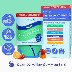 First Day Men's Multivitamin Gummies: Energy & Immunity Dietary Supplement with Organic Ingredients - 30 Day Supply - Buy Now! Edible Zinc
