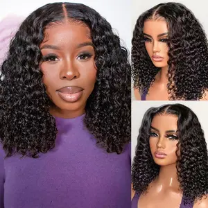 GK Deep Wave Curly BOB Wig Human Hair 13x4 HD Curly BOB Lace Front Wigs Human Hair Pre Plucked Wear And Go Glueless Short Curly Frontal BOB Wigs For Black Women Wet And Wavy 14 Inch