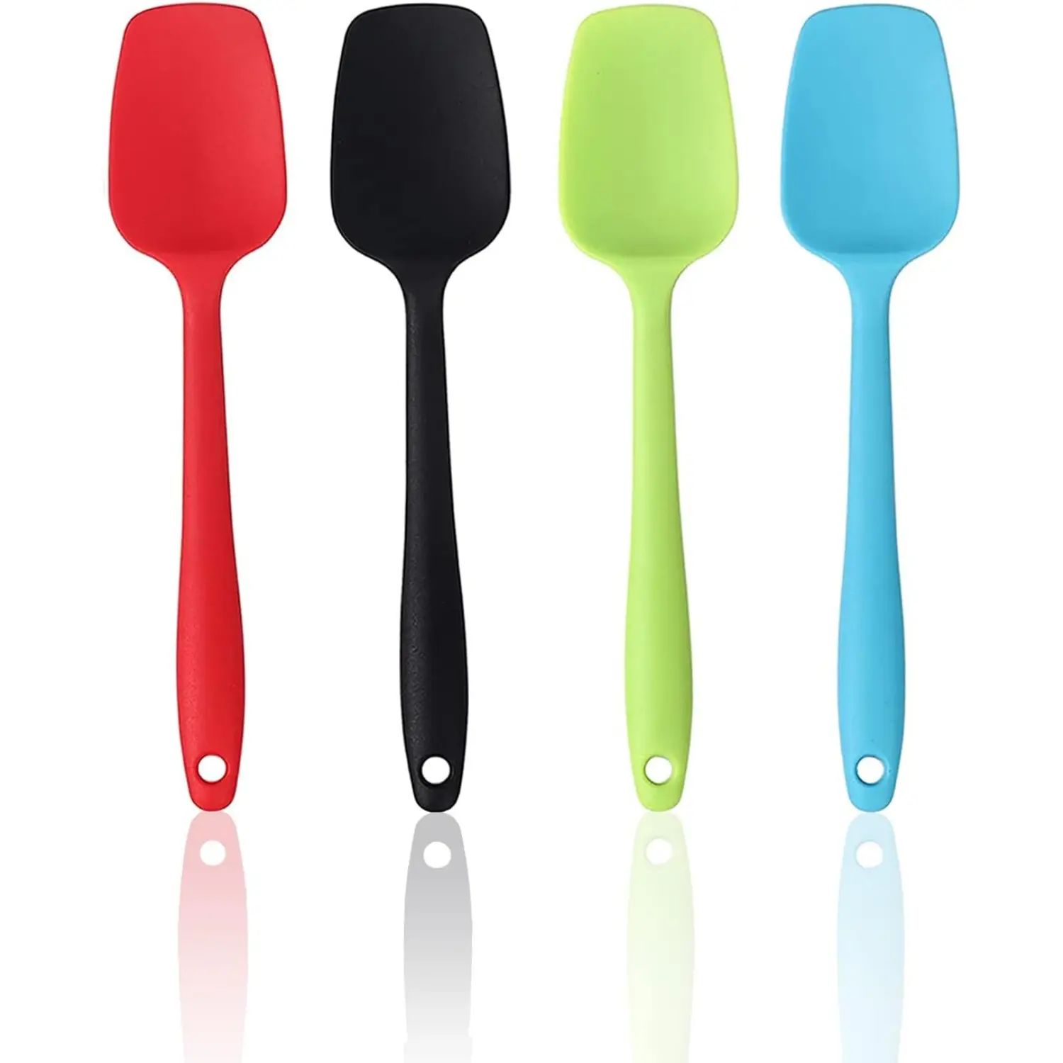 8.2x1.8in Sturdy Thin Food Grade Silicone Rubber Spatula Set (4 Pcs) - 450°F Heat Resistant, BPA-Free, Flexible, Non-Stick, Dishwasher Safe, Stainless Hanging Steel Kitchen Tool for Baking, Cooking, Car Interior Accessories Decor