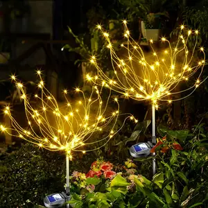 Solar Lights Outdoor Waterproof: 2 Pack Garden Light - Bendable Copper Wire with 120 LED Firework Beads - DIY Warm Fun Decoration for Yard Patio - Twinkle Sparkler Gifts for Women Wife